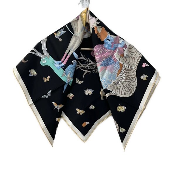 HERMES Carre 90 - Black Light Pink Multi Scarf 514-071825 - Picture 1 of 6